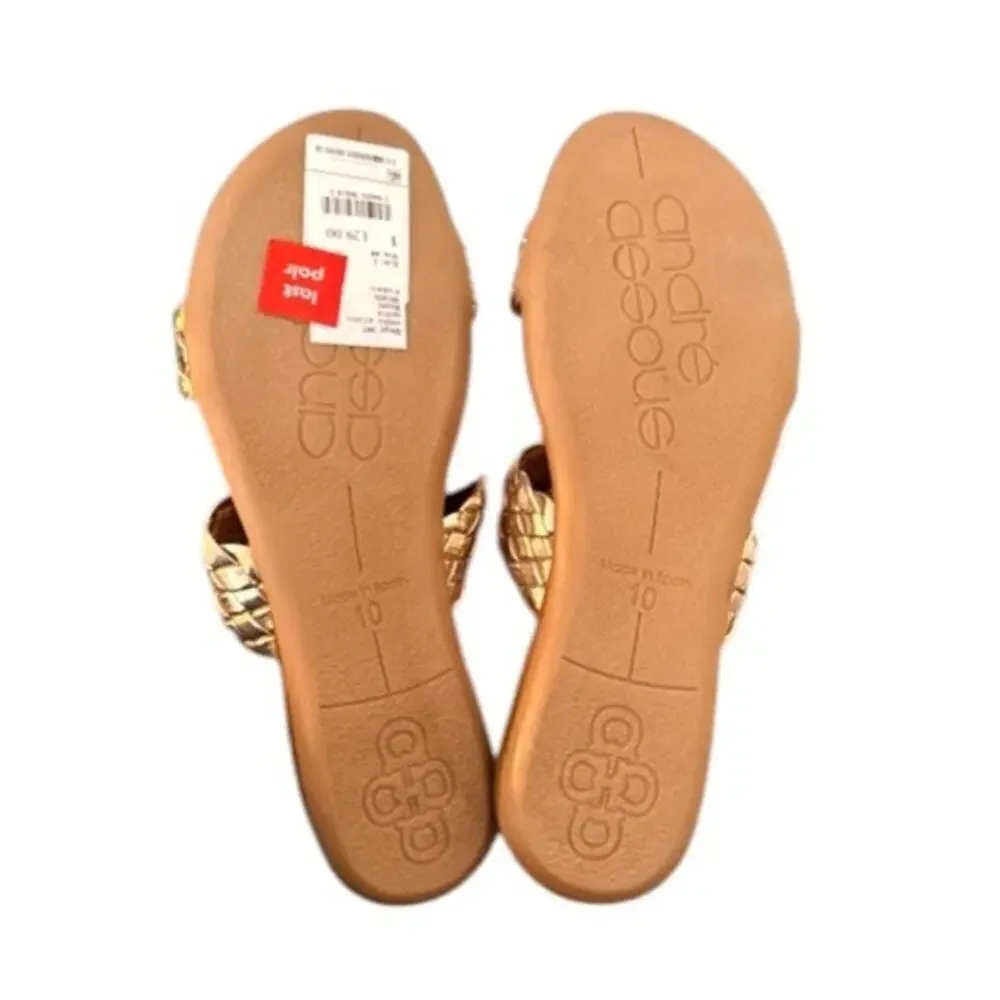 Andre Assous Naria Gold Woven Leather Slides Sz 10 Made Spain NWT $129